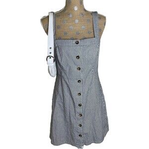 Hollister Blue and White Striped Button-Front Midi Dress